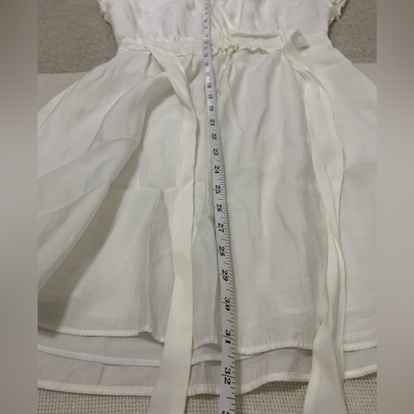 Zara White Tie Waist V-Neck Ruffle Short Sleeve Mini Dress Size Small - Picture 6 of 9